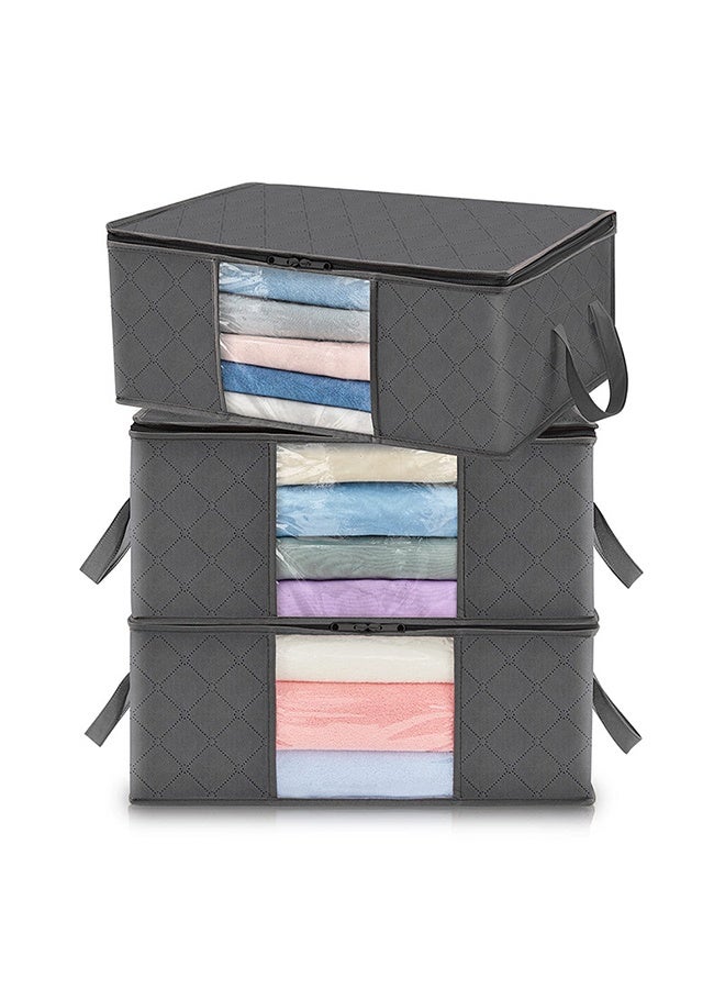 3 Large Size Bags Clothes Storage Organizer Foldable, Durable and Space-Saving with Clear Windows and Handles for Closets, Dorms, Pillows, Bedding, Clothes, Blankets - Image 1