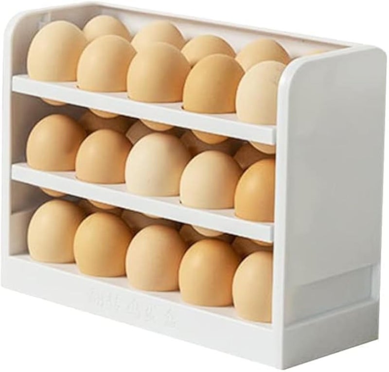 حامل بيض للثلاجة مع أدراج - منظم بيض بسعة كبيرة يتسع لـ 30 بيضة، صندوق تخزين متعدد الأغراض للثلاجة (أبيض (قطعة واحدة))