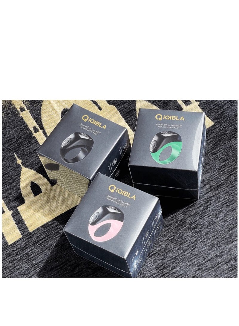 iQIBLA iQIBLA Smart Tasbih zkir Ring Flex Advance with Charging cable -with 3 Sizes 18/20/22. 2025 Smart Ring OLED Display Tasbih Counter 5 Prayer Reminder, 3 Tasbih Reminder, BT Connectivity dark Green  - Image 4
