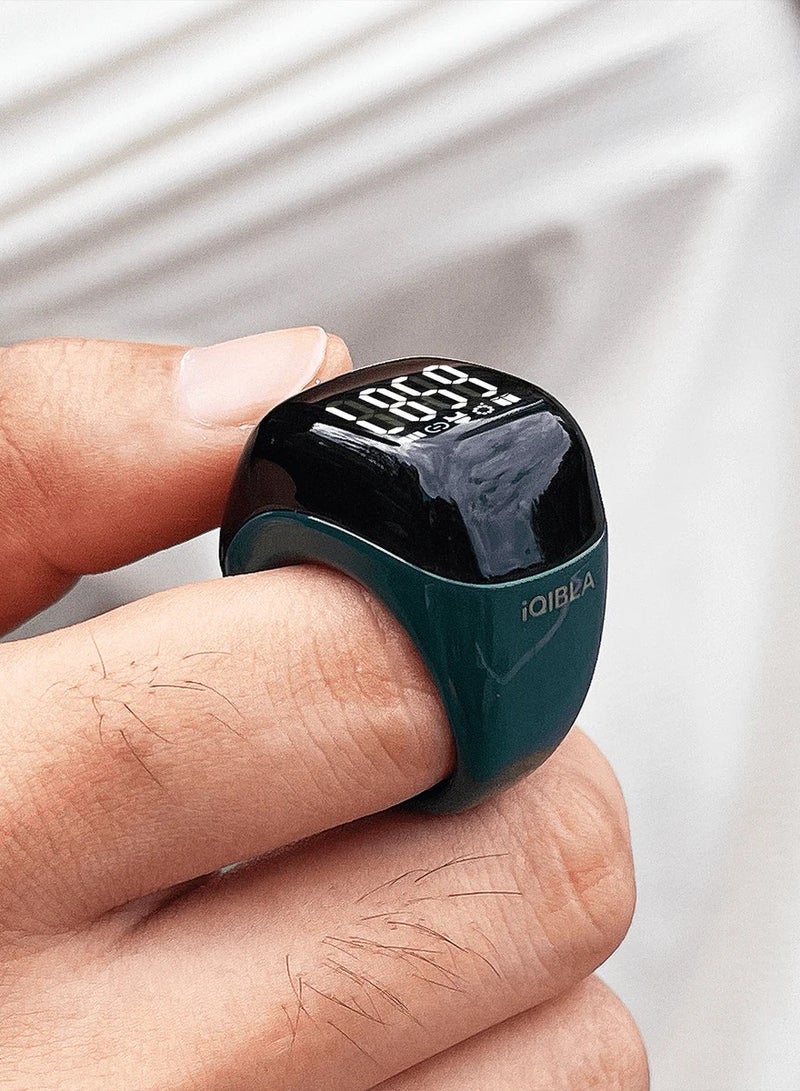 iQIBLA iQIBLA Smart Tasbih zkir Ring Flex Advance with Charging cable -with 3 Sizes 18/20/22. 2025 Smart Ring OLED Display Tasbih Counter 5 Prayer Reminder, 3 Tasbih Reminder, BT Connectivity dark Green  - Image 2