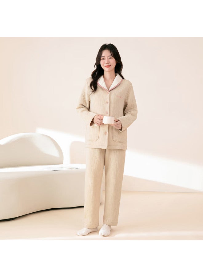Fentengcare Women's Pure Cotton Soft Cotton Autumn Winter Pajama Set With Thin Quilted Lapel, Wearable Homewear, Gift For Girls - Image 2