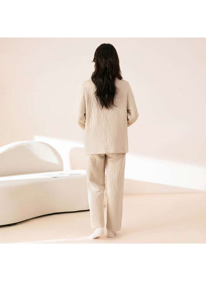 Fentengcare Women's Pure Cotton Soft Cotton Autumn Winter Pajama Set With Thin Quilted Lapel, Wearable Homewear, Gift For Girls - Image 3