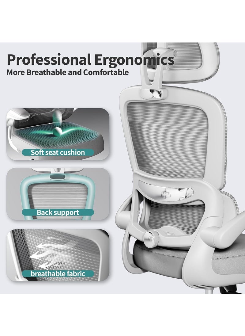 Premium Ergonomic Office Chair for Work from Home, High Back Computer Chair with Adjustable Seat, Lumbar Support & Headrest, Flip-up Armrest & Recline | Mesh Chair for Office/Home Grey - pzsku/Z370A8538026A3E2FD37CZ/45/_/1736140711/2bb319d7-2bbb-4939-bdde-a35c7d1e44de