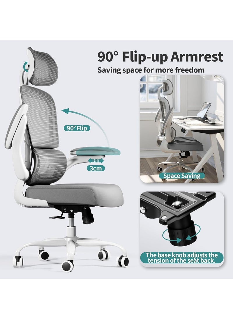 Premium Ergonomic Office Chair for Work from Home, High Back Computer Chair with Adjustable Seat, Lumbar Support & Headrest, Flip-up Armrest & Recline | Mesh Chair for Office/Home Grey - pzsku/Z370A8538026A3E2FD37CZ/45/_/1736140781/2c31b327-b0a4-473e-9162-4c9ffdfed1a6