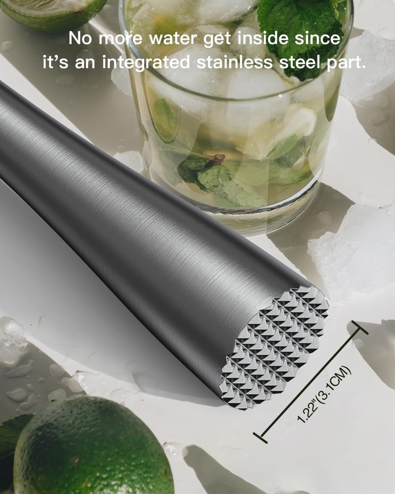 cicike 10 Inches Stainless Steel Muddler and Mixing Spoon for Cocktails, Bar Tools and Accessories - Create Delicious Mojitos and Other Fruit Based Drinks - Image 2