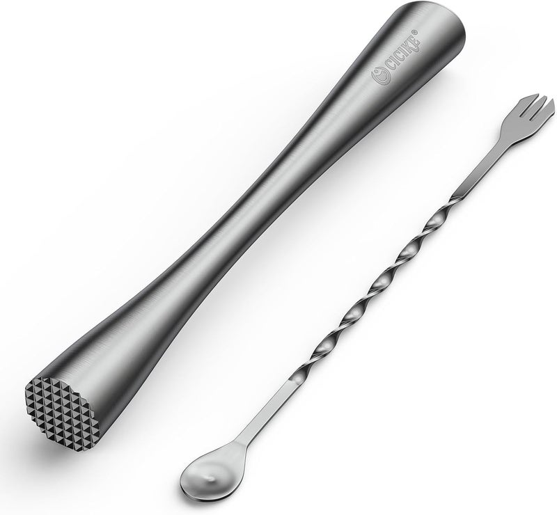 cicike 10 Inches Stainless Steel Muddler and Mixing Spoon for Cocktails, Bar Tools and Accessories - Create Delicious Mojitos and Other Fruit Based Drinks - Image 1