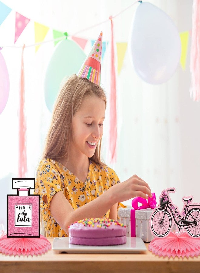 Clabby 10 قطع من زينة حفلات باريس، قطعة مركزية على شكل قرص العسل من باريس، غطاء طاولة وردي اللون، قرص العسل لمستلزمات الحفلات، أعياد الميلاد، حفلات الزفاف، حفلات استقبال المولود، كشك الصور الرومانسي - Image 5