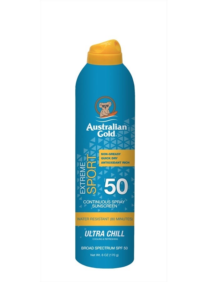 Australian Gold Extreme Sport Continuous Spray Sunscreen SPF 50 (Broad Spectrum/Sweat & Water Resistant/Non-Greasy), Sport - New, Coastal Breeze, 6 Oz 5.6 Ounce (Pack of 1) SPF 50 - Spray - Image 1