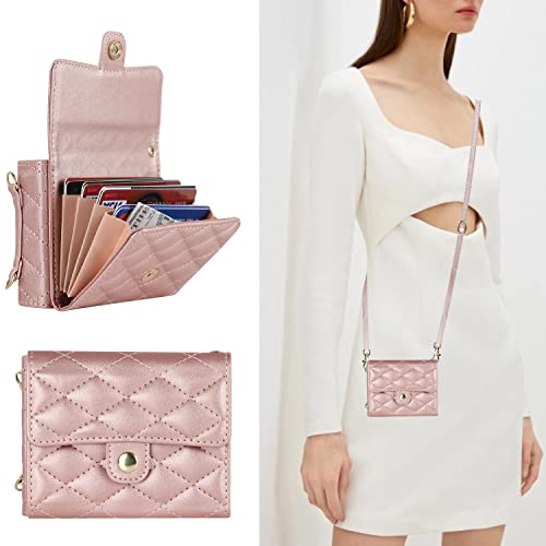 XIMAND for Samsung Galaxy Z Flip 7 Accordion Crossbody Wallet Case 4 Card Slots RFID Blocking and Adjustable Strap Stylish and Versatile AccessoryRose Gold - Image 3