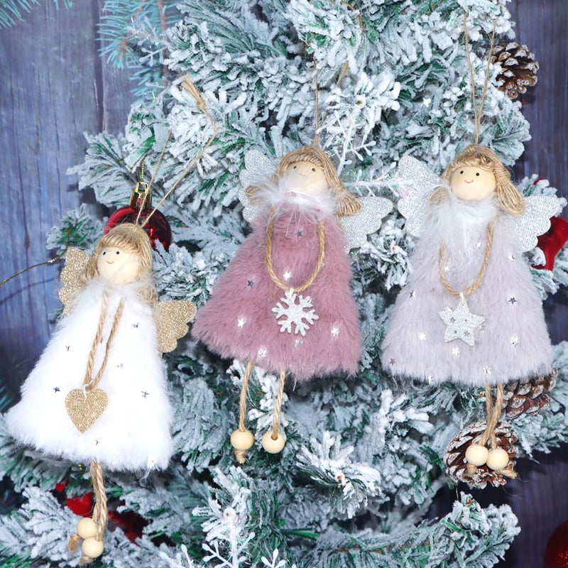 فزبنسركو FZBNSRKO 3 PCS Angel Doll Pendants Christmas Hanging Angel Angel Angel Angel Hanging Ornament Plush Angel Ornaments for Christmas Barty New Wedderio Deditar - Image 3