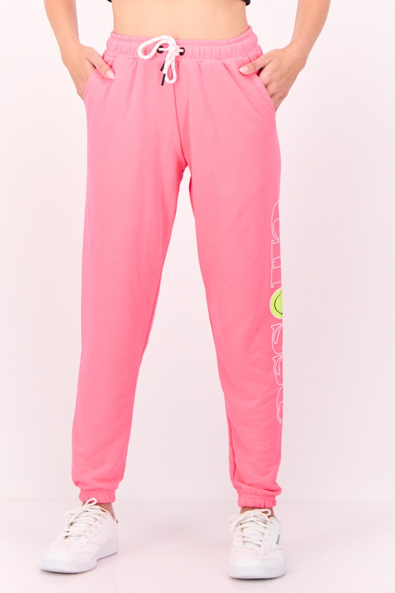 Ellesse x Smiley Women Sportswear Fit Brand Logo outdoor Sweatpants, Neon Pink - Image 1