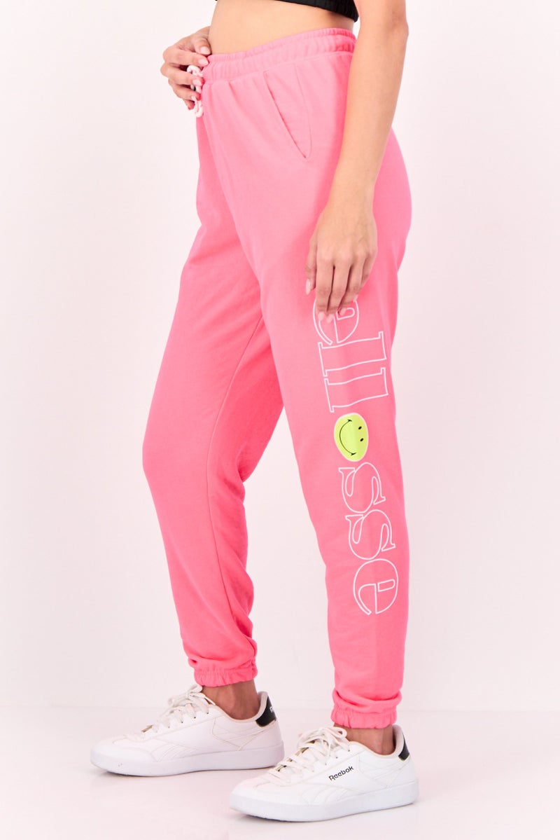 Ellesse x Smiley Women Sportswear Fit Brand Logo outdoor Sweatpants, Neon Pink - Image 2
