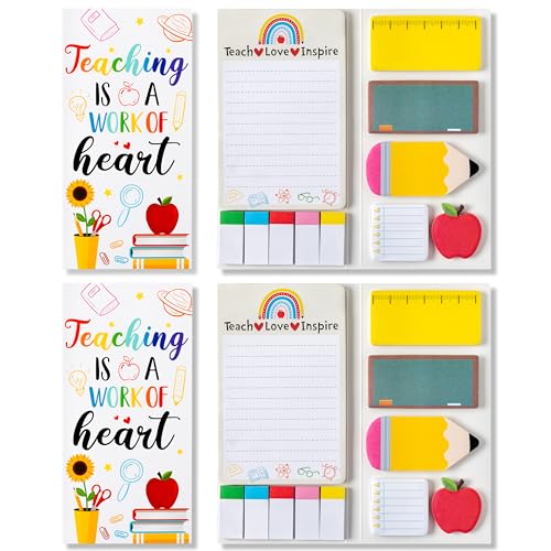 Xqumoi 2 Pack Teaching is A Work of Heart Sticky Notes Set - Ruler Blackboard Pencil Apple Self-Stick Note Pads Teacher Appreciation Gift Writing Memo Pads Page Marker Back to School Office Supplies - Image 1