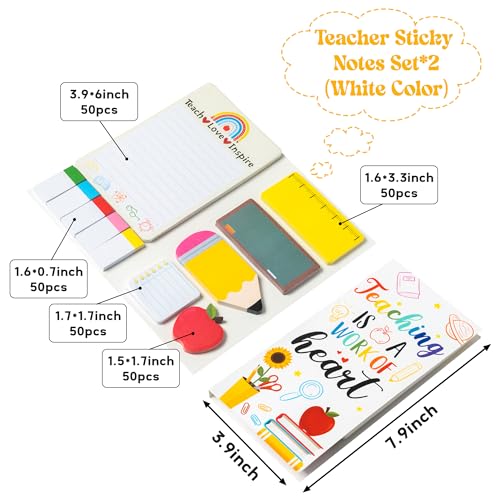 Xqumoi 2 Pack Teaching is A Work of Heart Sticky Notes Set - Ruler Blackboard Pencil Apple Self-Stick Note Pads Teacher Appreciation Gift Writing Memo Pads Page Marker Back to School Office Supplies - Image 2