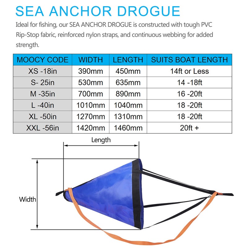 MOOCY Drift Sock, Ocean Anglers Fishing Drogue for Boat/Kayak/Pontoon (50in) - Image 3