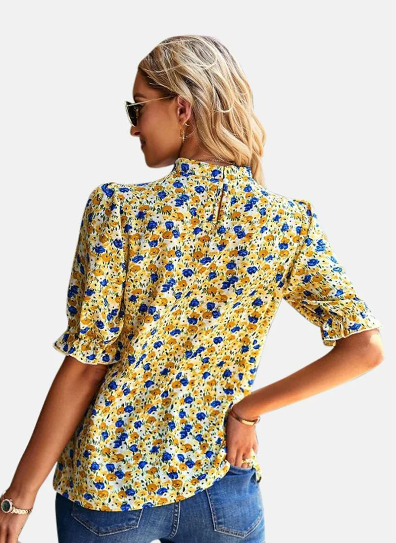 يونيكي Yellow High Neck Printed Top
