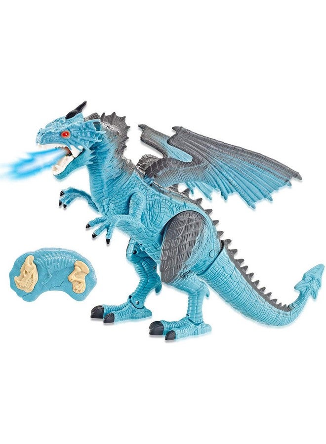 Liberty imports Liberty Imports Remote Control RC Dragon Toy - LED Light Up Walking, Roaring and Spraying Smoke, Shaking Head, Light Up Eyes and Sounds (Ice Dragon With Smoke)  - Image 1