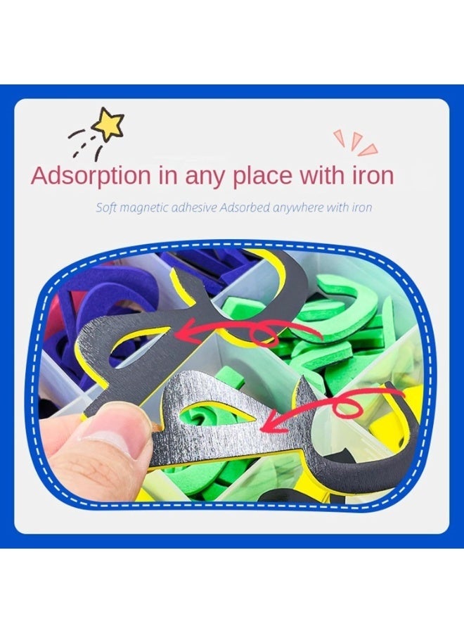 Colorful Arabic Magnetic Letters with Magnetic Board & Storage Box, 2-in-1 Educational Toy Set for Preschoolers (Includes 2 Markers, 1 Eraser) - Image 2