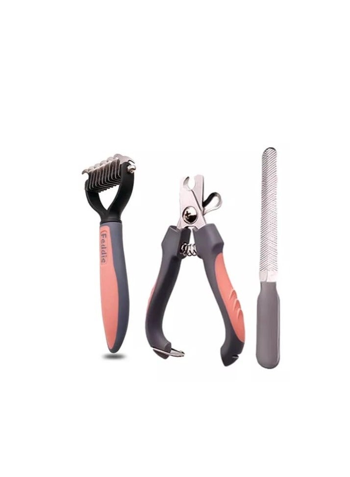 3 Piece Set Cat and Dog Hair Detangling Brush, Nail Clipper and File - Image 1