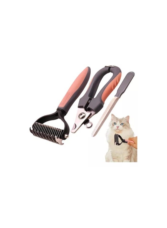3 Piece Set Cat and Dog Hair Detangling Brush, Nail Clipper and File - Image 2