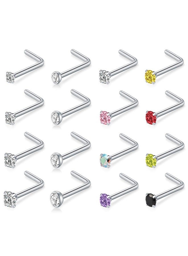 D.Bella 18G L Shaped Nose Studs Surgical Stainless Steel 1.5mm 2mm 2.5mm 3mm CZ Nose Rings Studs Silver Nose Rings for Women Nose Nostrial Piercing Jewerly, Metal, stainless steel, - Image 1