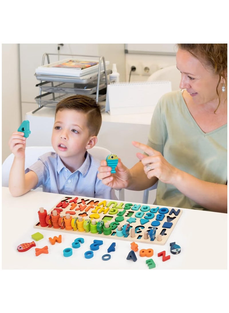 حديقة الألعاب ألعاب مونتيسوري الخشبية أرقام الأبجدية الألغاز الأشكال العد والفرز لعبة الصيد لعبة الرياضيات لعبة تعليمية للأطفال لعبة المجلس لمدة 3 4 5 سنوات من العمر - Image 4