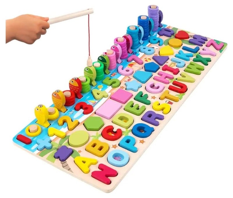 حديقة الألعاب ألعاب مونتيسوري الخشبية أرقام الأبجدية الألغاز الأشكال العد والفرز لعبة الصيد لعبة الرياضيات لعبة تعليمية للأطفال لعبة المجلس لمدة 3 4 5 سنوات من العمر - Image 1