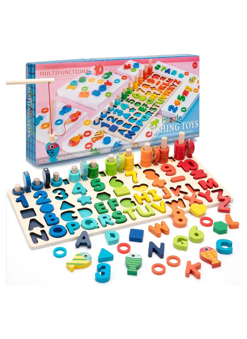 TOY GARDEN Montessori Toys Wooden Number Alphabet Puzzles Shapes Counting and Sorting Toy Fishing Game Math Educational Toy Kids Board Game for 3 4 5 Years Old  - Image 3
