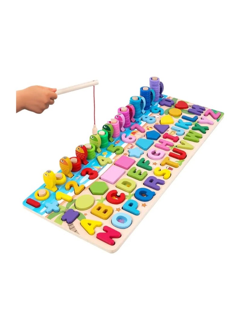 TOY GARDEN Montessori Toys Wooden Number Alphabet Puzzles Shapes Counting and Sorting Toy Fishing Game Math Educational Toy Kids Board Game for 3 4 5 Years Old  - Image 4