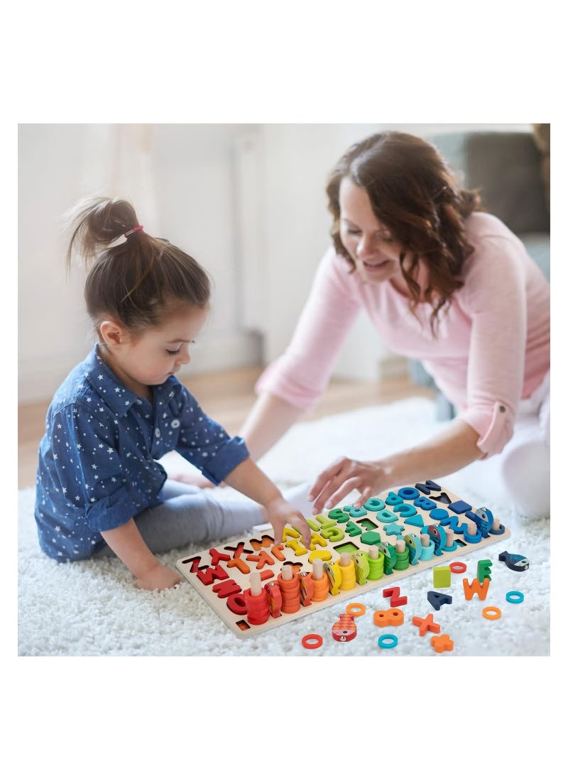 TOY GARDEN Montessori Toys Wooden Number Alphabet Puzzles Shapes Counting and Sorting Toy Fishing Game Math Educational Toy Kids Board Game for 3 4 5 Years Old  - Image 1