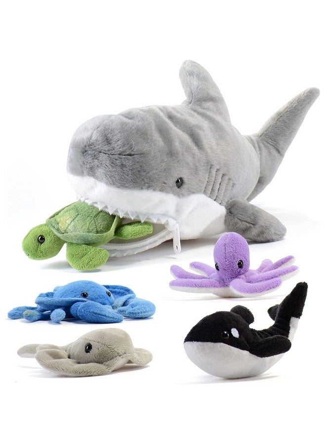 Prextex PREXTEX Plush Toy Shark Stuffed Animal with 5 Sea Animals - Shark Plush Toy with Turtle, Whale, Octopus, Stingray, Crab - Giant Stuffed Animals for Kids Aged 3 and Up - Fun Gift for Sea Animal Lovers  - Image 1