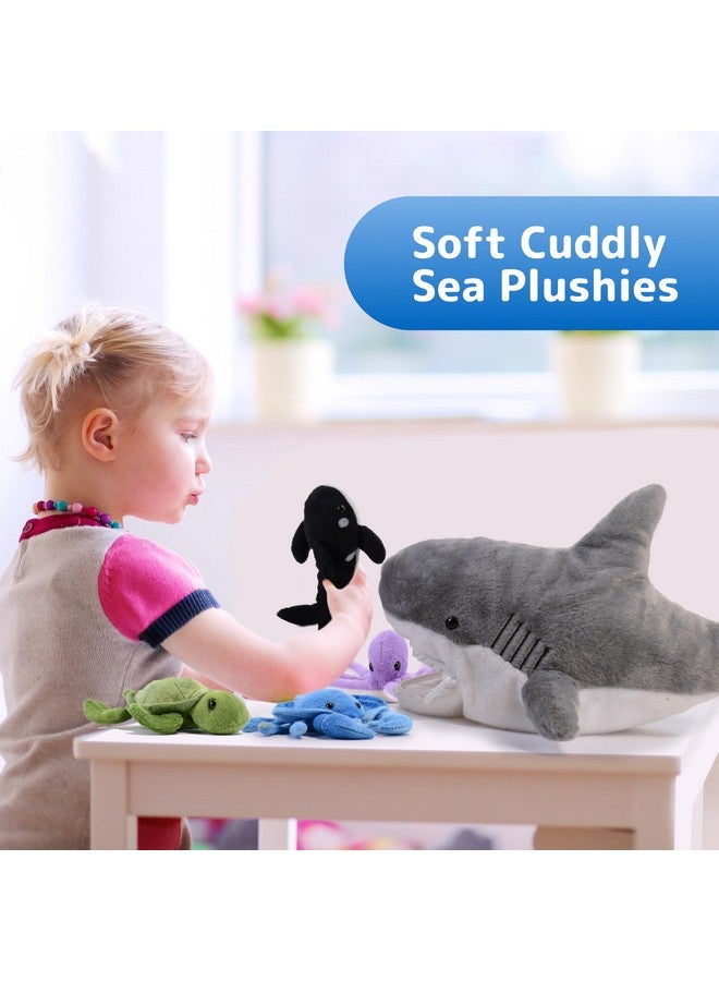 Prextex PREXTEX Plush Toy Shark Stuffed Animal with 5 Sea Animals - Shark Plush Toy with Turtle, Whale, Octopus, Stingray, Crab - Giant Stuffed Animals for Kids Aged 3 and Up - Fun Gift for Sea Animal Lovers  - Image 2