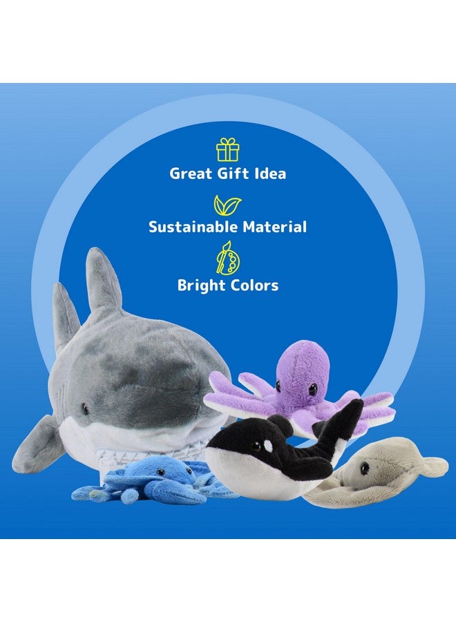 Prextex PREXTEX Plush Toy Shark Stuffed Animal with 5 Sea Animals - Shark Plush Toy with Turtle, Whale, Octopus, Stingray, Crab - Giant Stuffed Animals for Kids Aged 3 and Up - Fun Gift for Sea Animal Lovers  - Image 5