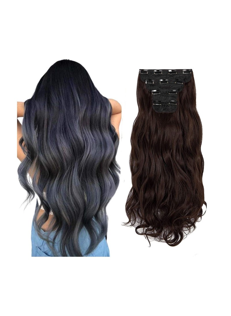 Estelle Clip in Hair Extensions 4Pcs 11Clips Curly Wavy Thick Full Head Double Weft Clip on Synthetic Hair Extension Wavy Hairpieces for Women Medium Brown Curly - Image 1