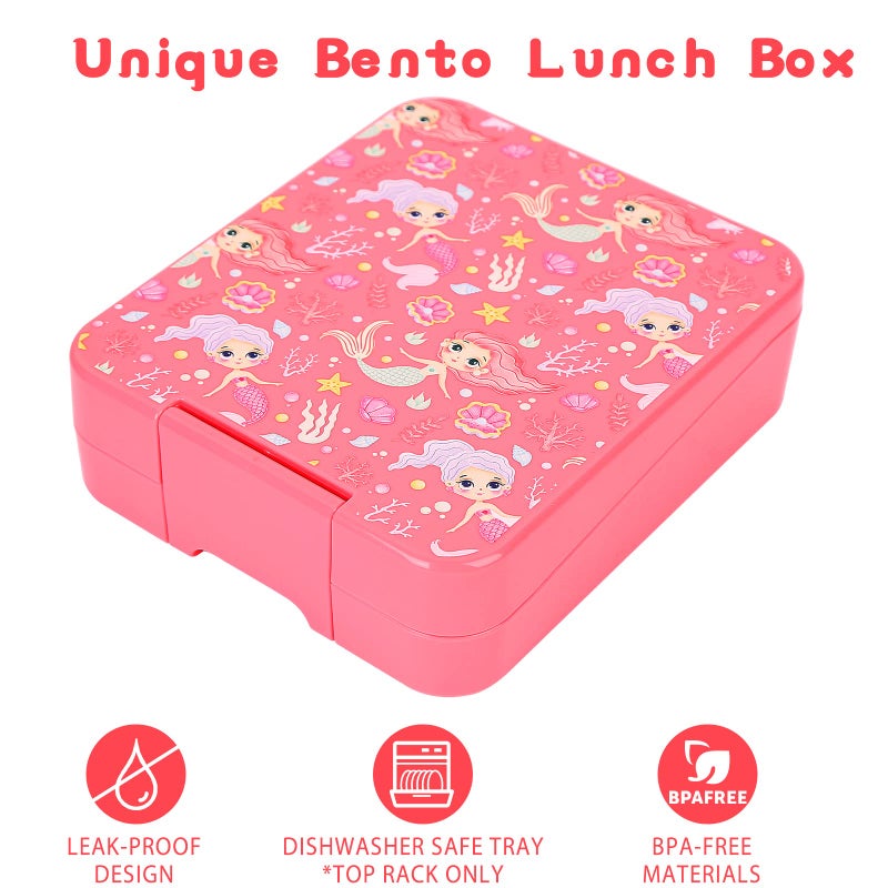 Howeemo Bento Lunch Box Set For Kids With 10Oz Soup Thermo  Leak-Proof Lunch Containers With 4 Compartment  Kids Thermo Hot Food Jar And Insulated Lunch Bag For Kid To School Bpa-Free(Mermaid) - Image 3