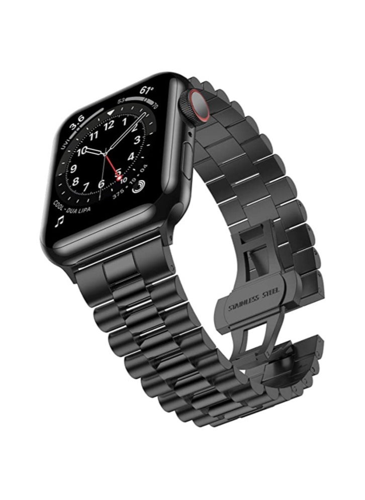 Generic - Compatible with Apple Watch Band Series 5 44mm 42mm, Stainless Steel iWatch Band with Butterfly Folding Clasp for iWatch Band Series 5/4/3/2/1 - Image 1