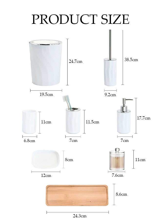 DUNISO 7 Pieces of Bathroom Accessories Set, Household Toiletries Set, Bathroom Storage Set,Sturdy and Durable， with Hand Sanitizer Bottle, Toothbrush Cup, Mouthwash Cup, Soap Box, Toilet Brush, Trash Can, Cotton Swab Box,Suitable for Family and Travel Use  - Image 2