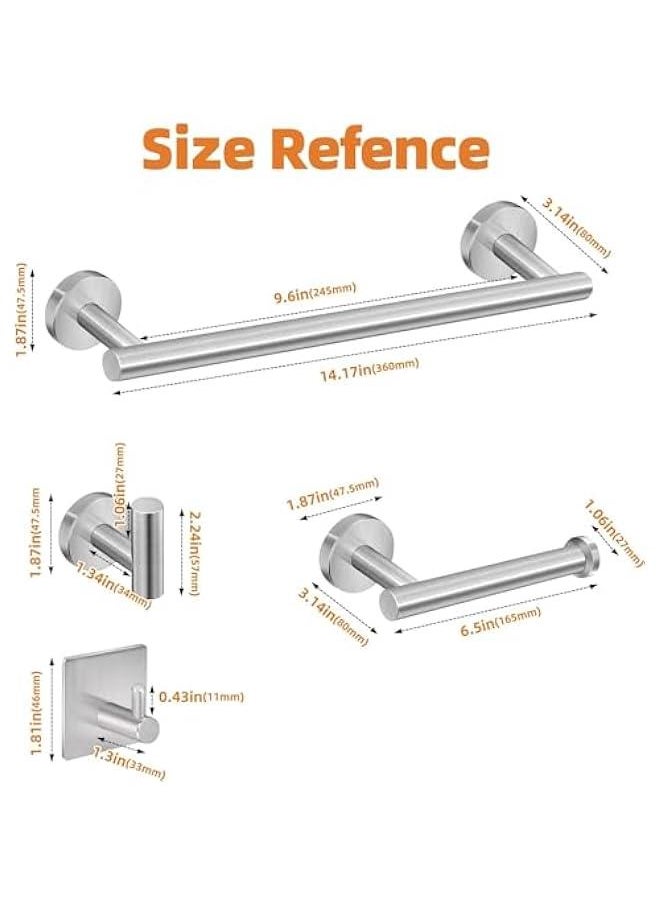 HOOKOR 5-Pieces Bathroom Hardware Set 304 Stainless Steel Round Wall Mounted - Includes 15.74 Hand Towel Bar, Toilet Paper Holder, 3 Robe Towel Hooks,Bathroom Accessories Kit, Sliver (84-01)  - Image 3