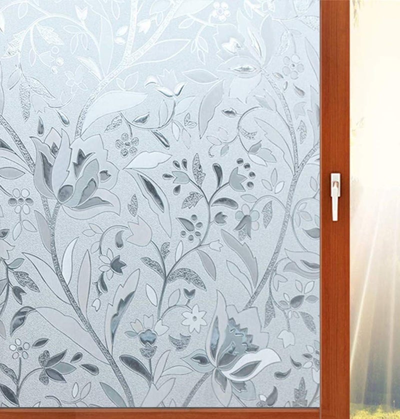WISDOM Window Glass Decorative Frosted Film Heat Control Self Adhesive Window Frosted Film (16" x 50, Glass Flower) - Image 3