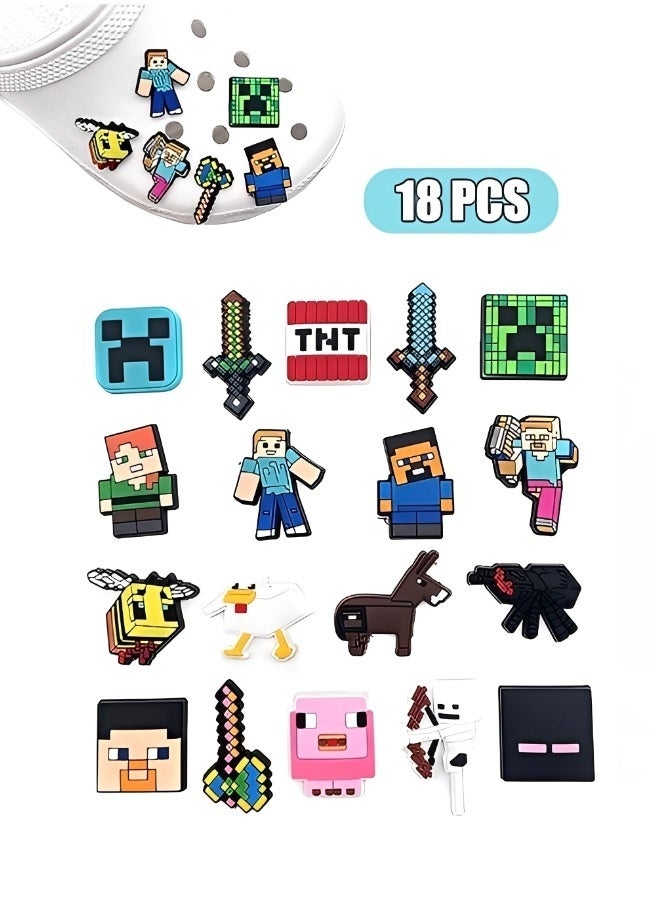 MINECRAFT Shoe Decoration Charms 18 PCS Assorted Different Shoe Charm for Shoes Sandals Buckle Party Birthday Gift Charms Bracelet Wristband Decorations for Adult Men Women Kids - Image 1