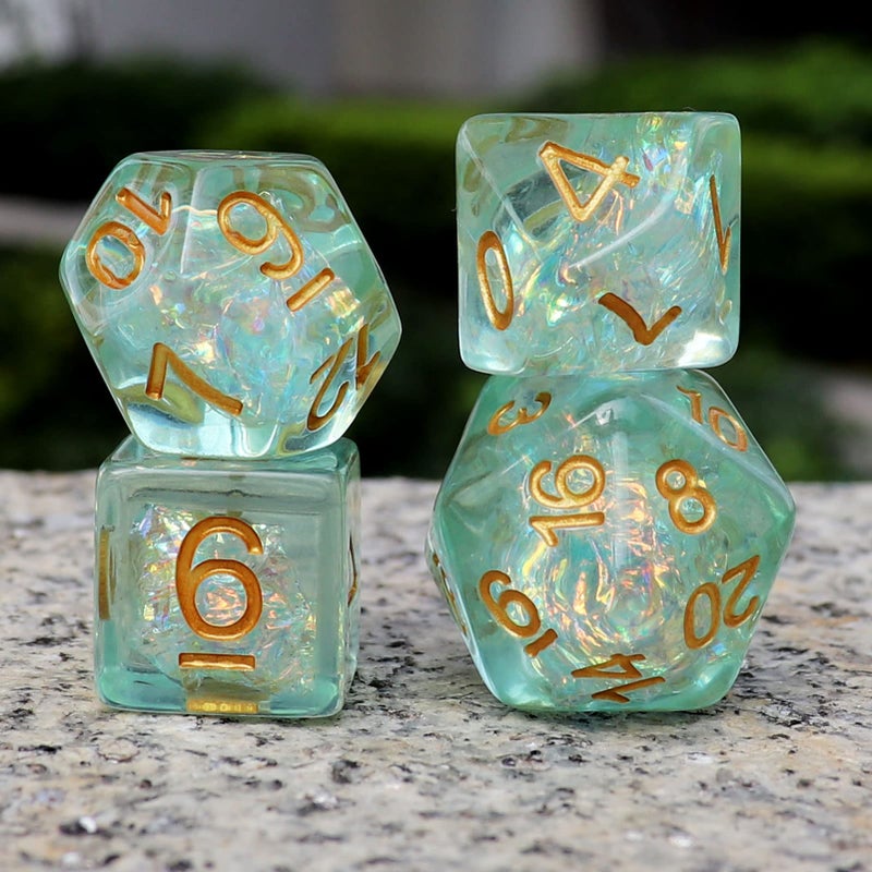 Haxtec Light Green DND Dice Set 7PCS Filled Resin Polyhedral D&D Dice W/Iridescent Mylar Inclusion for Roleplaying Games Compatible with Dungeons and Dragons Gift - Image 4