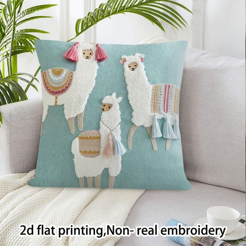 Modern 18x18 Inch Moroccan Pillow Cover With Sheep And Geometric Design - Image 1