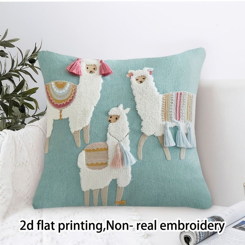 Modern 18x18 Inch Moroccan Pillow Cover With Sheep And Geometric Design - Image 2
