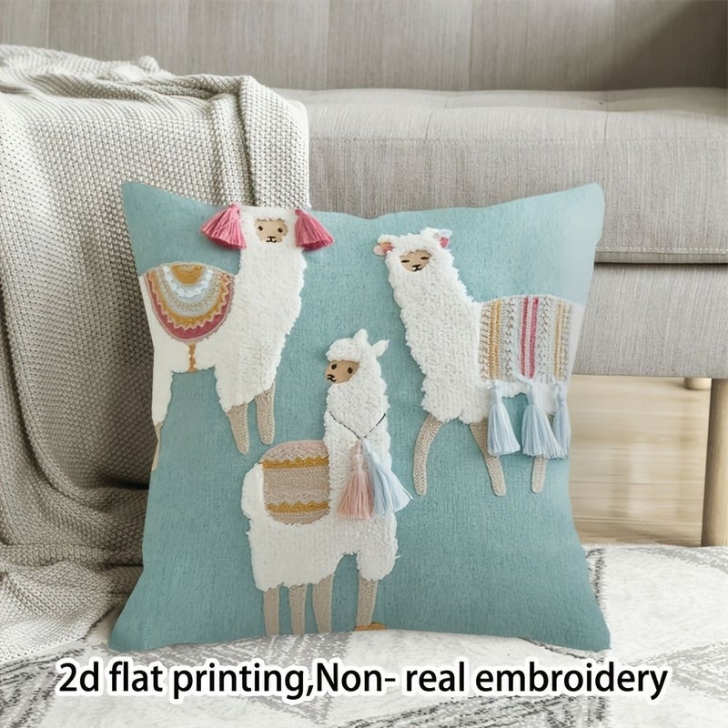 Modern 18x18 Inch Moroccan Pillow Cover With Sheep And Geometric Design - Image 4