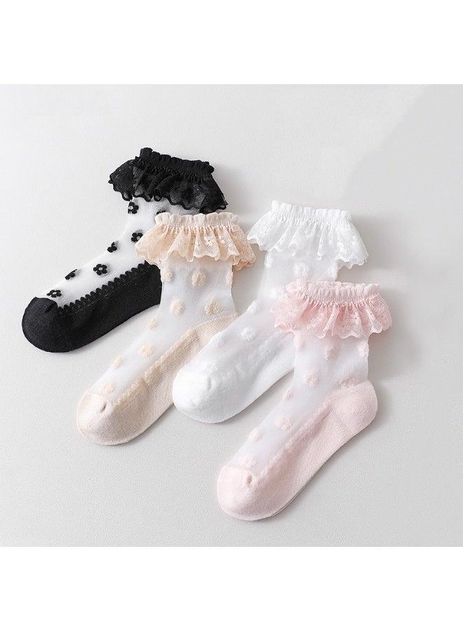 KUYING New Baby Thin Mesh Breathable Boneless Legless Princess Socks Cute Sweet Versatile Children's Lace Socks 4 Pair Set