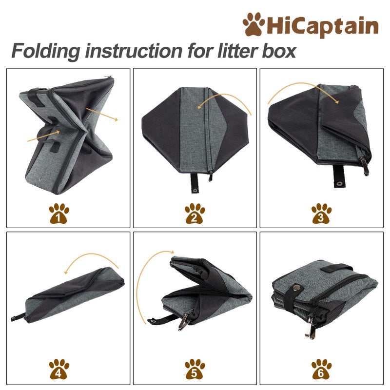 HiCaptain Portable Litter Box for Cats, Cat Travel Litter Box with Lid and Handle Standard Portable Collapsible Litter Carrier for Cat (M,Black/Gray) - Image 4