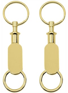 Set of 2 Quick Release, Detachable Valet Keychains With Dual Key Rings (Gold Oblong)