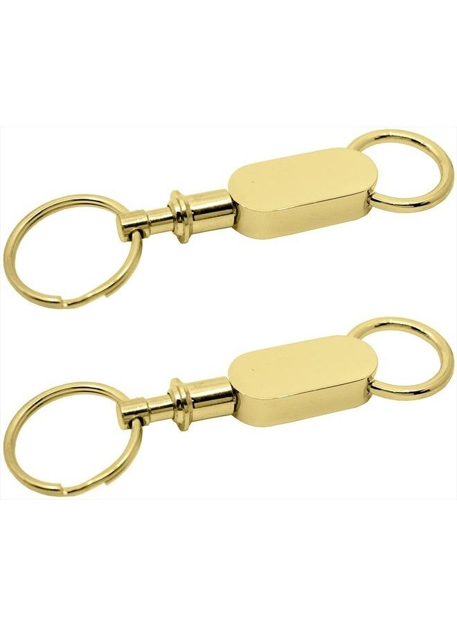 Stephanie Imports - Set of 2 Quick Release, Detachable Valet Keychains With Dual Key Rings (Gold Oblong) - Image 1