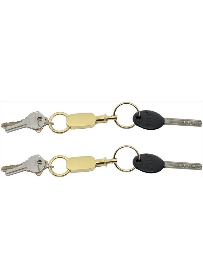 Stephanie Imports - Set of 2 Quick Release, Detachable Valet Keychains With Dual Key Rings (Gold Oblong) - Image 1
