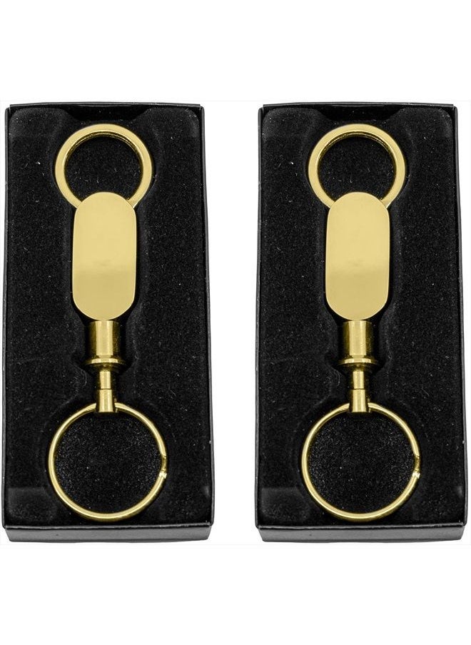 Stephanie Imports - Set of 2 Quick Release, Detachable Valet Keychains With Dual Key Rings (Gold Oblong) - Image 1